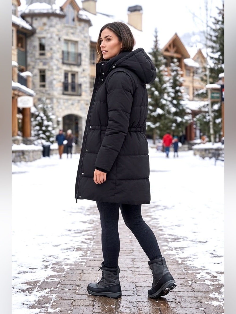 ELLEN TRACY Black Hooded Long Puffer Coat-Size XS